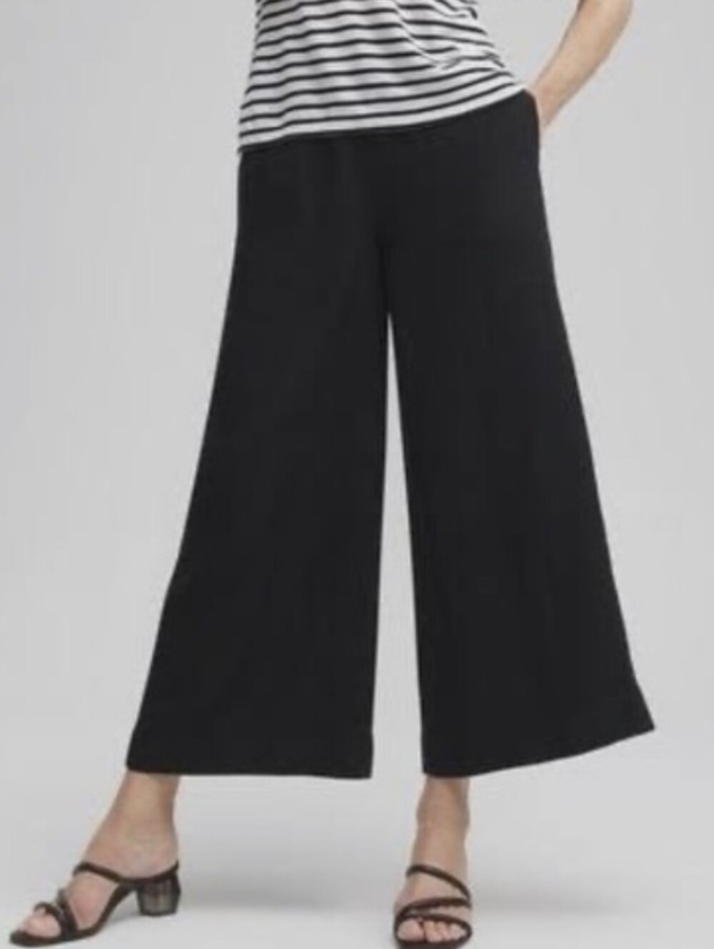 Chico's Pull-On Black Linen Wide Leg Crop Culotte Pants - Size 6